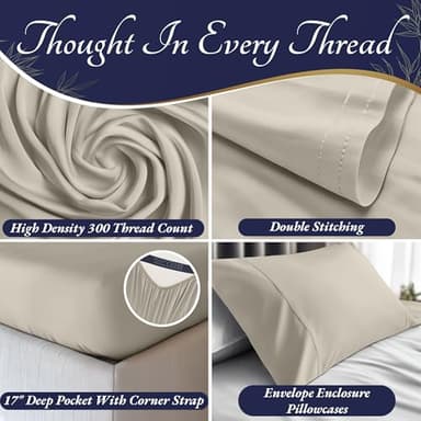 DECOLURE 100% Viscose Derived from Bamboo Sheets Queen Size 4pcs - Ultra Soft & Luxuriously Cooling, 17" Deep Pocket, Double Stitching, Perfect for Hot Sleepers - Queen Bed Sheets (Taupe) - Image 3