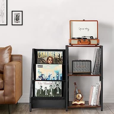 Bikoney Record Player Stand, Turntable Stand with 3-Tier Vinyl Record Storage, Record Player Table 200 Albums, End Table with Vinyl Display Holder Shelf, Record Player Cabinet Media Console for Stereo - Image 9