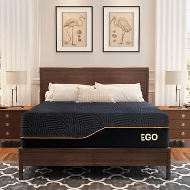 EGOHOME 14 inch Firm King Mattress, Memory Foam Mattress with Cooling Cover, Bed in a Box, CertiPUR-US Certified, Breathable and Supportive, Made in USA, 76''x80''x14'' Black - Image 1