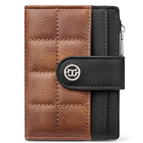 BOSTANTEN Small Wallet for Women Leather RFID Blocking Card Holder Bifold Compact Wallets With Zipper Coin Pocket Black＆Brown - Image 1