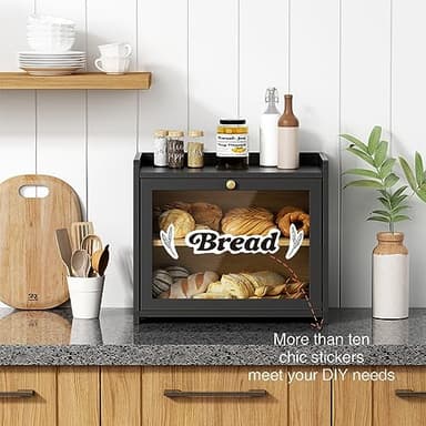 Goozii Black Bread Box for Kitchen Countertop, Large Bread Storage Container for Homemade Bread, Wood Farmhouse Breadbox Organizer for Kitchen Counter Corner, Cabinet, Pantry, Cupboard (Black) - Image 4