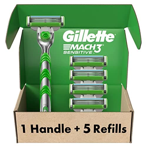 Gillette Mach3 Sensitive Razors for Men, 1 Handle, 5 Blade Refills, Designed for Sensitive Skin - Image 1