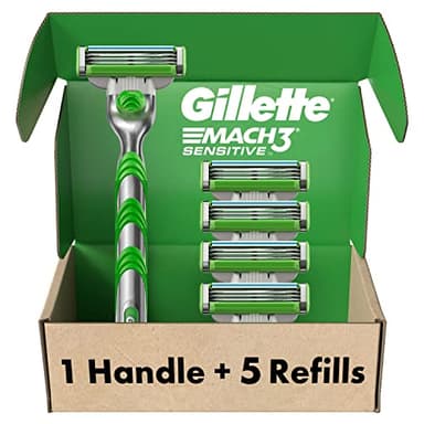 Gillette Mach3 Sensitive Razors for Men, 1 Handle, 5 Blade Refills, Designed for Sensitive Skin - Image 1