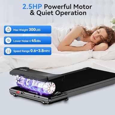 SupeRun Walking Pad, Under Desk Treadmill for Home Office, LED Display, 2.5 HP Quiet Walking Jogging Machine，No-Assembly Walking pad Treadmill with APP and Remote Control, 300 lbs Capacity - Image 3