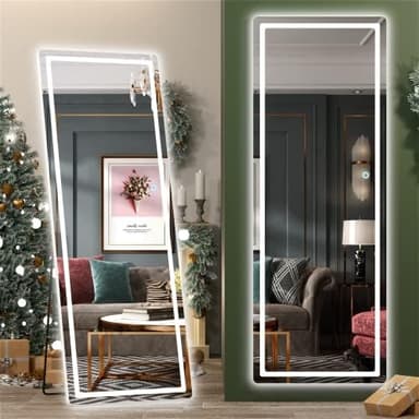 Hasipu Full Length Mirror with Lights, 65" x 22" LED Floor Mirror, Full Body Dressing Standing, Hanging Mounted Mirror for Living Room Bedroom Cloakroom, Round White - Image 3