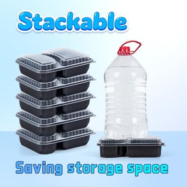 YANGRUI Takeout Containers with Lid 40 Pack 41 oz - Shrink Wrap 2 Compartment Leakproof | Reusable BPA Free Flexible Pure PP Plastic Food Container | Microwave & Dishwasher Safe Restaurant Lunch Boxes - Image 6