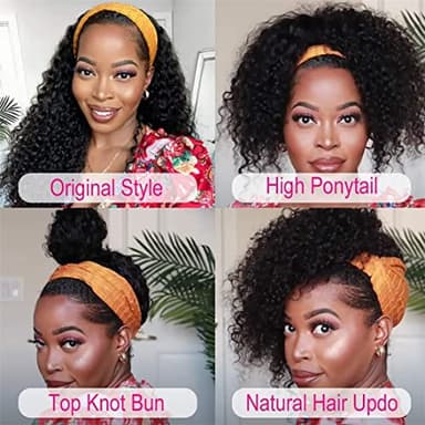 Headband Wig Deep Wave Human Hair Wigs 22 inch Glueless None Lace Front Wigs Machine Made Virgin Curly Human Hair Wigs for Black Women Deep Wave Headband Wig Human Hair Natural Color - Image 3