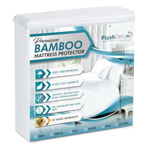PlushDeluxe Premium Bamboo Mattress Protector – King Size, Waterproof, & Ultra Soft Breathable Noiseless Washable Bed Mattress Cover for Comfort & Protection - White - Image 1