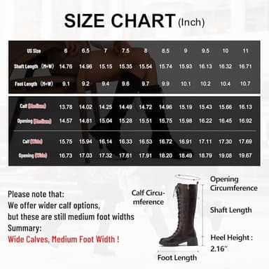 Jeossy Women's Knee High Combat 9603 Boots, Tall Platform Chunky Heel Boot with Lace, Synthetic Leather Long Comfy, Round Toe Boot with Zipper, Whisky, Size 9.5(DJY9603 Whisky 09.5) - Image 3