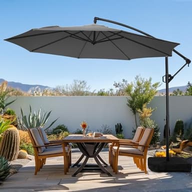wikiwiki 10ft Patio Umbrella with Base Included, Outdoor Offset Cantilever Umbrella, Infinite Tilt, Crank and Cross Base, Dark Gray - Image 1