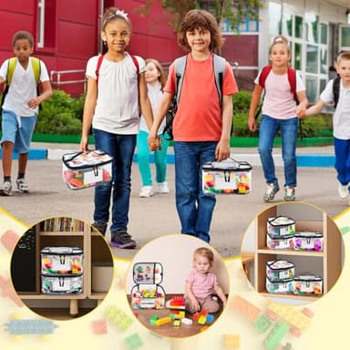 Tesuko 6 Pack Clear Toy Storage Bag with Name Tag& Manual Pocket, Waterproof Transparent PVC Toy Organizer Case for Lego Bricks, Board Games, Building Blocks, Puzzles (Large Capacity, Black) - Image 8