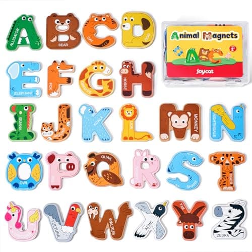 JoyCat Wooden Thick Alphabet Magnets for Toddlers Fridge Large Size Cute Animal Colorful ABC Magnetic Letters 26 Uppercase Letters Educational Toy Set for Kids Toddlers Preschool Learning Spelling - Image 1