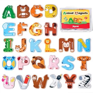 JoyCat Wooden Thick Alphabet Magnets for Toddlers Fridge Large Size Cute Animal Colorful ABC Magnetic Letters 26 Uppercase Letters Educational Toy Set for Kids Toddlers Preschool Learning Spelling - Image 1