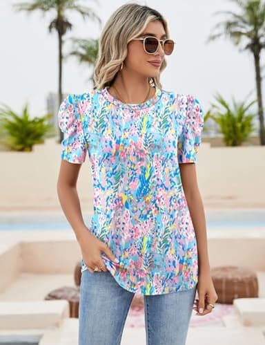 Ivicoer Puff Short Sleeve Shirt for Women Eyelet Tops Summer Crewneck Blouse Loose Fit S-XXL - Image 4