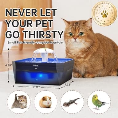 Veken Award-Winning Small Pet-Friendly Cat Water Fountain with Quiet Pump, Easy to Clean & Assemble, 50oz Mini Pet Water Dispenser Gifts for Christmas, Cats, Dogs and Small Animals, Blue - Image 2