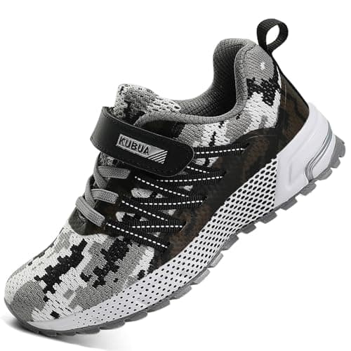 Kids Sneakers for Boys Girls Running Tennis Shoes Lightweight Breathable Sport Athletic Camouflage Grey A Size US 12 Little Kid - Image 1