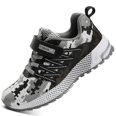 Kids Sneakers for Boys Girls Running Tennis Shoes Lightweight Breathable Sport Athletic Camouflage Grey A Size US 12 Little Kid - Image 1