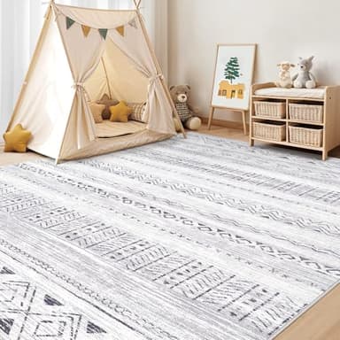 Large Living Room Area Rug 10x14: Soft Machine Washable Boho Moroccan Farmhouse Rugs for Bedroom Under Dining Table - Non-Slip Neutral Morden Indoor Floor Rug Carpet for Home Office Decor - Grey - Image 7
