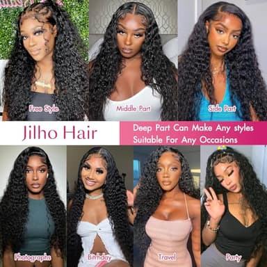 Jilho 30 Inch Water Wave Lace Front Wigs Human Hair 13x6 HD Lace Frontal Wigs Pre Plucked Glueless Brazilian Curly Human Hair Wig 200 Density Glueless Frontal Wigs for Women - Image 6