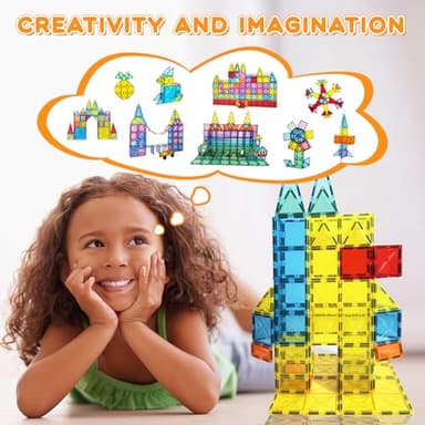 Paaxido Magnetic Tiles, 130PCS Magnetic Blocks Set with 2 Cars, 4D Diamond Magnet Building Blocks, STEM Preschool Educational Magnet Toys Gift for Kids, Boys and Girls 3 4 5 6 7 8+ Year Old - Image 4