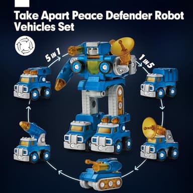 hahaland 5 Year Old Boy Birthday Gift - STEM Toys for Ages 5-7, Toy for 5 6 Year Old Boy, 5 in 1 Building Take Apart Trucks Transform to Robot, Boys Toys Stocking Stuffers Christmas Grandkids Gifts - Image 3