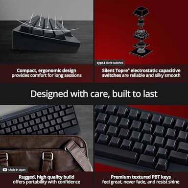 HHKB - Happy Hacking Keyboard Professional Hybrid Type-S (Wireless, Bluetooth, Wired, USB, Silent, Mac, Windows, Charcoal, Blank) with 2 Year Advance Exchange Warranty - Image 3