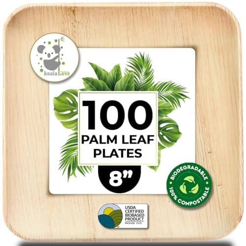 KoalaLove Palm Leaf Plates Bamboo Plates Disposable Square 8 inch 100 Bulk Party Pack Elegant Sturdy Design Better Than Paper and Plastic (KoalaLove-PLP-8IN-100-Plates) - Image 1