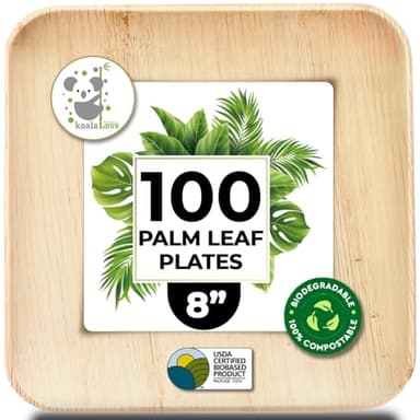 KoalaLove Palm Leaf Plates Bamboo Plates Disposable Square 8 inch 100 Bulk Party Pack Elegant Sturdy Design Better Than Paper and Plastic (KoalaLove-PLP-8IN-100-Plates) - Image 1