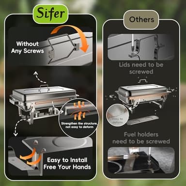 sifer 9Qt 4Pack [Multi-Size] Chafing Dish for Buffet | 80% Faster Screwless Assembly & Stackable Design for Wedding/Home/Christmas Buffets - Image 4