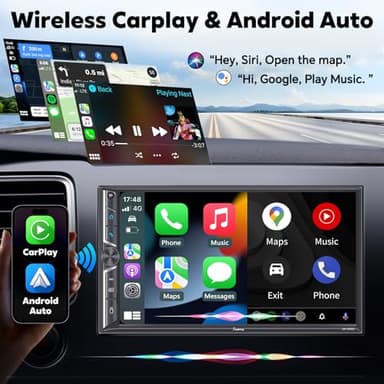 [Upgrade Wireless] 7" Double Din Car Radio with Wireless Apple CarPlay and Android Auto, Bluetooth 5.3 Car Play, 240W 4.2-Channel Audio Output, Mirror Link, Backup Camera, AM/FM Car Stereo - Image 2