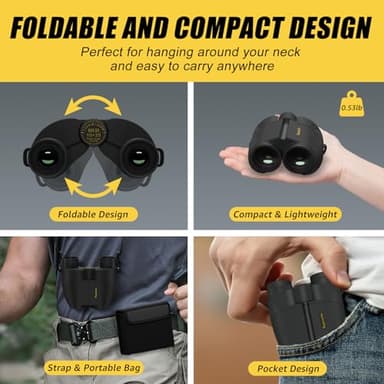 10x25 Compact Binoculars for Adults and Kids, Large Eyepiece Waterproof Binocular with Low Light Vision, High Powered Easy Focus Small Binoculars for Bird Watching, Outdoor Hunting, Travel, Concerts - Image 6