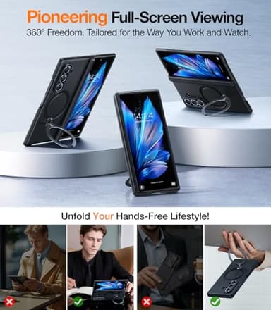 TORRAS 360 Spin Magnetic Stand for Galaxy Z Fold 7 Case, MIL-Grade Hinge Protection, Fit for Magsafe, 360 Kickstand & Ring Holder, Armor Hard Slim Case for Samsung Galaxy Z Fold 7, Black - Image 2