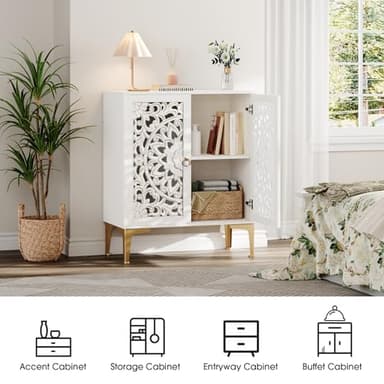 JOINICE Accent Cabinet with Doors, Sideboard Buffet Cabinet with Storage, 31.5" W Buffet Table with Gold Legs and Adjustable Shelf for Living Room, Kitchen, Hallway, White - Image 4