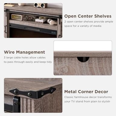 JXQTLINGMU Fireplace TV Stand for 80 Inch TV, Farmhouse Entertainment Center with 36" Fireplace, Modern Media Console with Sliding Barn Door & Storage Drawers for Living Room, Grey - Image 7
