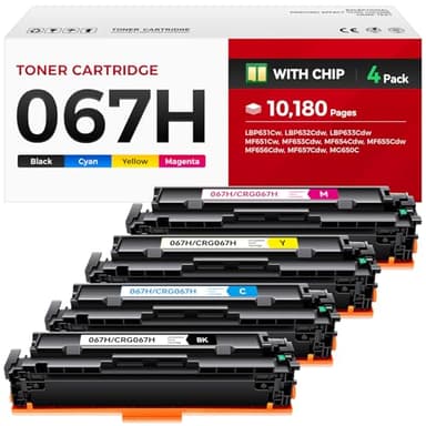 067 067H Toner Cartridge Set 4-Pack MF656Cdw MF654Cdw High Yield Replacement for Canon 067 067H Compatible for Color imageCLASS LBP632Cdw LBP633Cdw MF652Cdw MF653Cdw Printer Black Cyan Magenta Yellow - Image 1