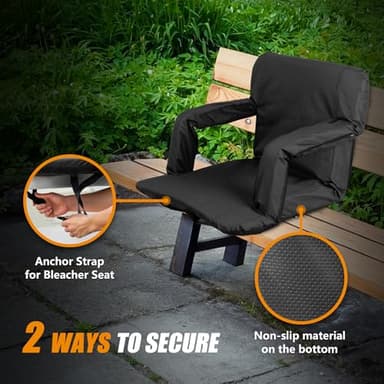 Nova Microdermabrasion 20.5"/25" Wide Stadium Seat for Bleachers w/Back Support Padded Cushion Portable Reclining Bleacher Seats Camping Stadium Chair Waterproof - Image 7