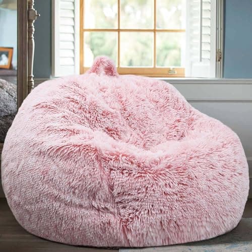 Fluffy Stuffed Animal Storage Bean Bag Chair Cover (No Filler), Faux Fur Comfy Bean Bag Cover for Organizing Plush Toys or Textile, for Adults Teens Kids Girls,Dusty Pink - Image 1
