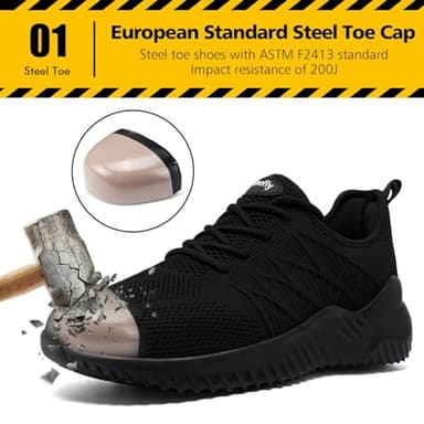 Tinefiy Steel Toe Shoes for Women Lightweight Comfortable Slip Resistant Safety Work Sneakers Cushion Puncture Proof Shoes Indestructible Shoe Size 8 - Image 2