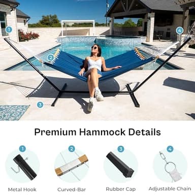 SUPERJARE Curved-Bar Hammock with Stand, 2 Person Heavy Duty Hammock Frame, Detachable Pillow & Portable Carrying Bag, Perfect for Outdoor & Indoor, Navy Blue - Image 5
