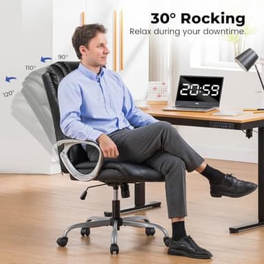 COMHOMA Ergonomic Office Chair Home Office Desk Chairs Comfy Back Support PU Leather Executive Office Chair with Wheels Headrest Padded Armrests Height Adjustable Tilt Swivel Rolling Reclining Seat - Image 6