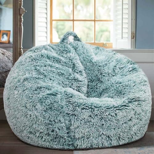 Fluffy Stuffed Animal Storage Bean Bag Chair Cover (No Filler), Faux Fur Comfy Bean Bag Cover for Organizing Plush Toys or Textile, for Adults Teens Kids Girls,Dark Green - Image 1