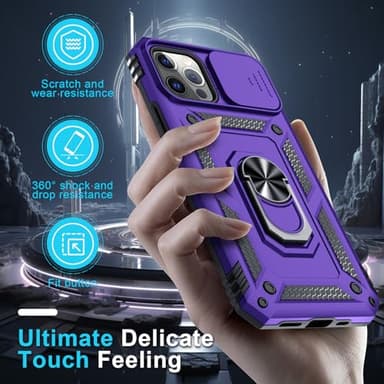 Janmitta Case for iPhone 16e Phone Cover Built in Slide Camera Lens Cover+Screen Protector,Heavy Duty Shockproof Full Body PhoneCase with Finger Ring Holder Kickstand,2025 Purple - Image 7