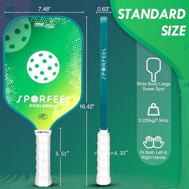 Pickleball Paddles Set of 2, USAPA Approved Fiberglass Pickleball Paddle Sets, 2 Pickleball Rackets with 4 Balls and 1 Bag, Pickleball Set for Men Women Beginners, Suitable to Outdoor Indoor (Green) - Image 4