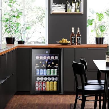 Kismile 4.5 Cu.ft Beverage Refrigerator and Cooler,126 Can Mini Fridge Glass Door with Digital Temperature Display for Soda,Beer or Wine,small Drink Dispenser Cooler for Home,Office or Bar (Black) - Image 2