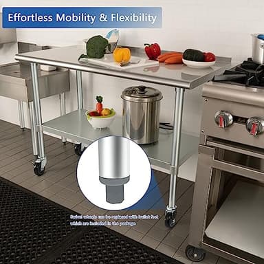 HARDURA Stainless Steel Table 24 x 60 Inches with Wheels Casters NSF Heavy Duty Commercial Prep Table with 2” Backsplash and Adjustable Undershelf for Restaurant Kitchen Home and Hotel - Image 5