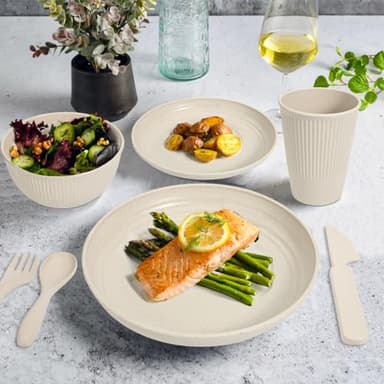 Wheat Straw Dinnerware Sets for 6 (42pcs), SGAOFIEE Unbreakable Dinnerware Set, Kitchen Plates and Bowls Set, Unbreakable Plastic Outdoor Camping Dishes, Dishwasher Microwave Safe, Autumn Multicolor - Image 2
