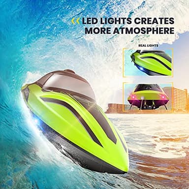 DEERC RC Boat with LED Light, 30+ Mins, Self Righting Remote Control Boat for Pools & Lakes, 20+ MPH, 2.4GHz Racing Boats, 2 Battery, Pool Toys for Kids, Radio Controlled Watercraft - Image 3