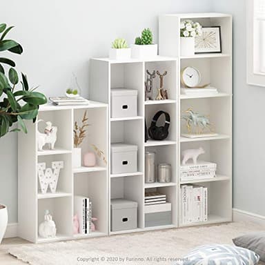 Furinno Luder Bookcase / Book / Storage , 7-Cube, White - Image 4