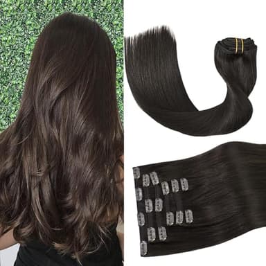 Aison Dark Brown Clip in Hair Extensions Real Human Hair 18inch 70G Remy Seamless Human Hair Clip in for Women 7pcs 16clips - Image 1
