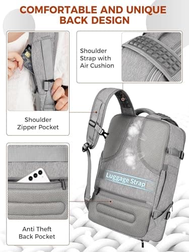 Vancropak Carry on Backpack, Flight Approved Travel Backpack with 3 Packing Cubes, Expandable Large 40L Travel Bag fits 17.3" Laptop, Anti Theft Luggage Suitcase Weekend Daypack for Women Men, Grey - Image 6